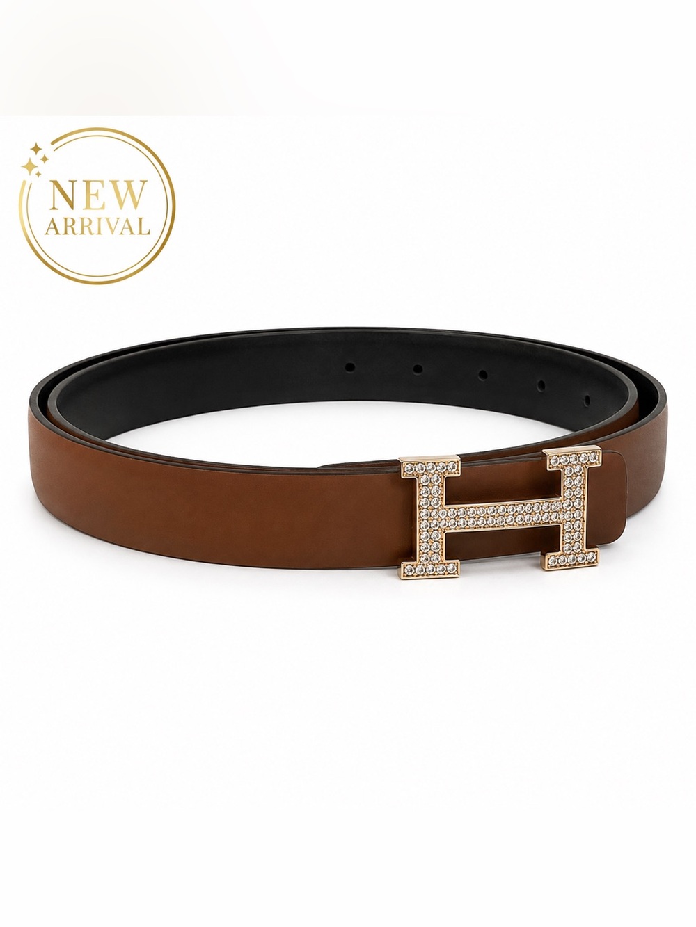 ✨ Women’s Brown Leather Crystal logo Buckle Belt ✨